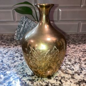 Solid Brass 6 inch vase RIH made in India with floral design